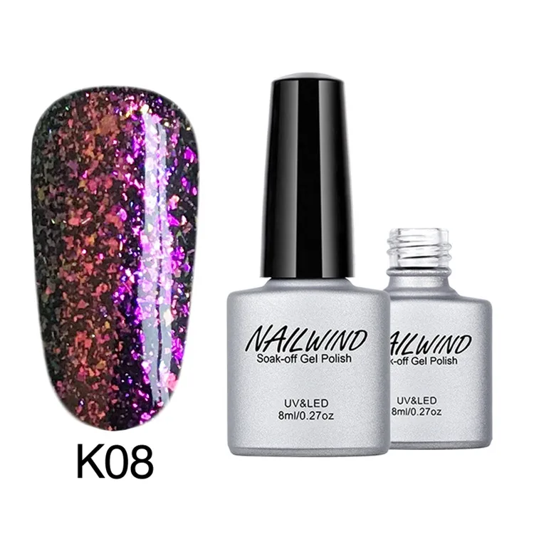 K08 NAILWIND 8 мл Блестящий Galaxy K01-K10 цветной глиттер УФ лак отмачиваемый гель лак для ногтей нужна УФ светодиодная лампа лак для ногтей - Цвет: K08