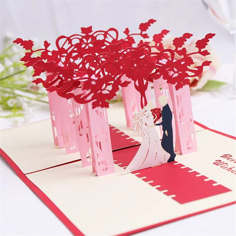  DoreenBeads Creative 3D Cards Wedding Blessing Card Bride and Groom Paper Cutting DIY Folding Card  - 32825486797