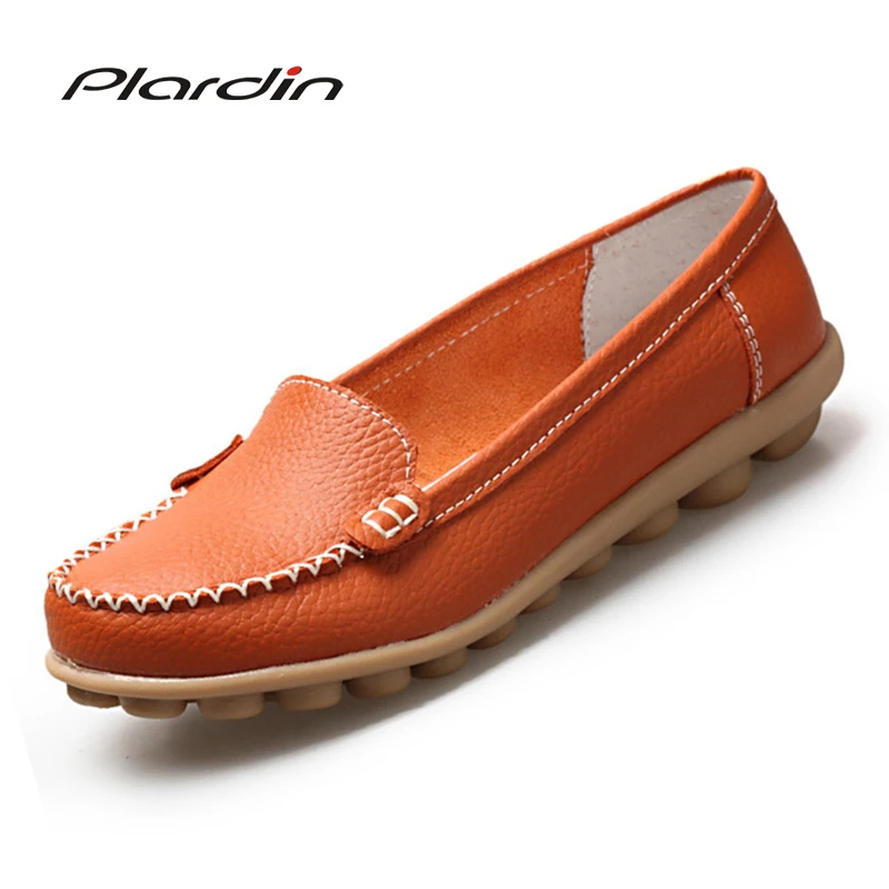 

Plardin Cow Muscle Ballet Light shoes Women Genuine Leather Shoes Woman Flat Flexible Nurse soft Peas Loafer Flats flip flops