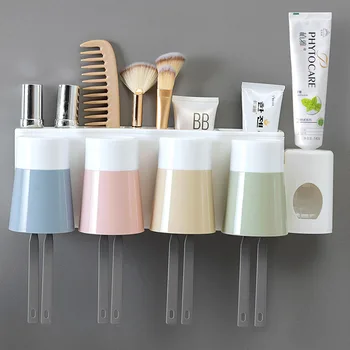

JD Perforation-free Toothbrush Holder Wall-sucking Toothbrush Holder Bathroom Wall-hanging Cup Set Automatic Toothpaste Extrud