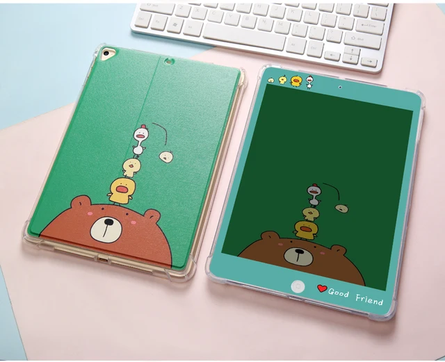 Best Offers PU+TPU Shockproof Case cover for iPad 9.7 2017 / 2018 Air 1 Air2 Pro 9.7 Tablets protective Sleeve Cartoon screen Tempered Glass