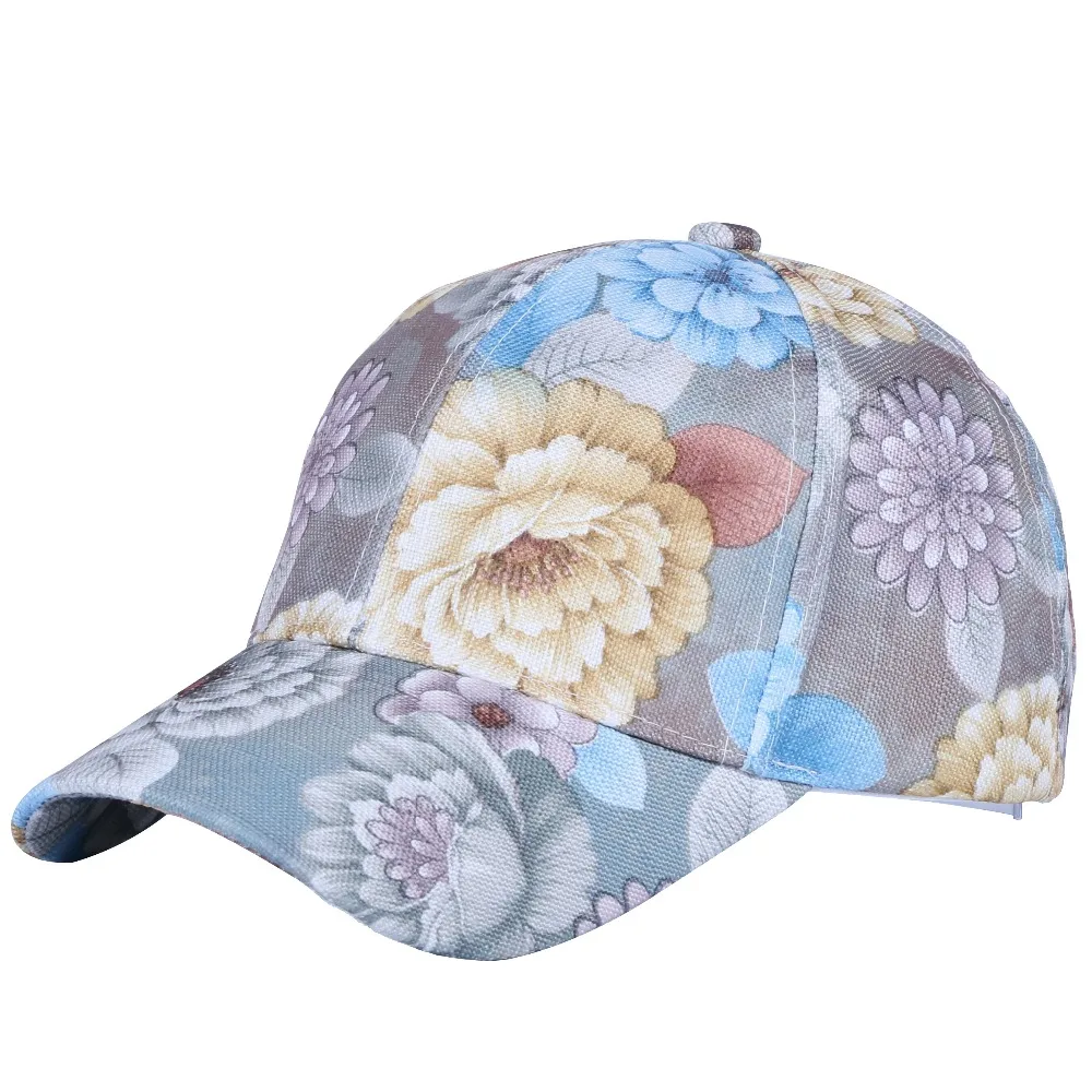 women casual baseball cap new hat print floral pattern cotton Linen