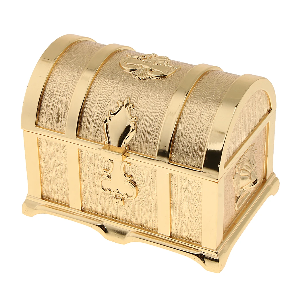 Golden Zinc Alloy Treasure Chest Box Trinkets Jewelry Box Antique Fashion Case Room Decoration