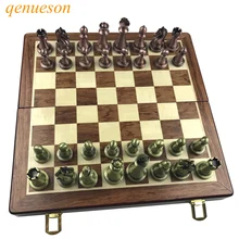 Classic Zinc Alloy Chess Pieces wood grain board Chess Game Outdoor leisure entertainment golden High Quality Chess the qenueson