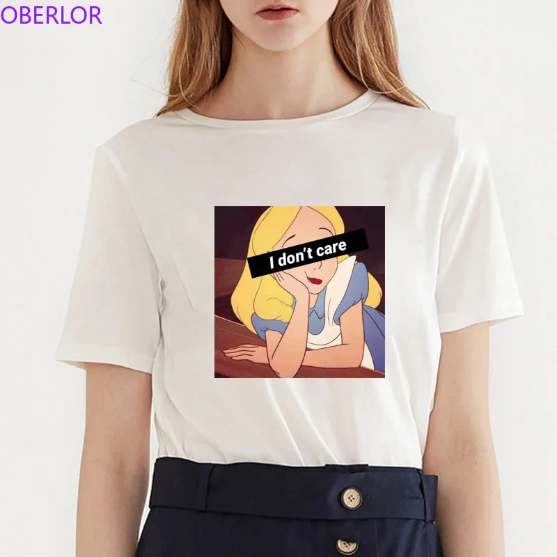 

Vogue Princesses I Don't Care Letter Print T-shirt Funny Short Sleeve Harajuku Women T Shirt Tee Spoof Femme Shirts Summer Tops