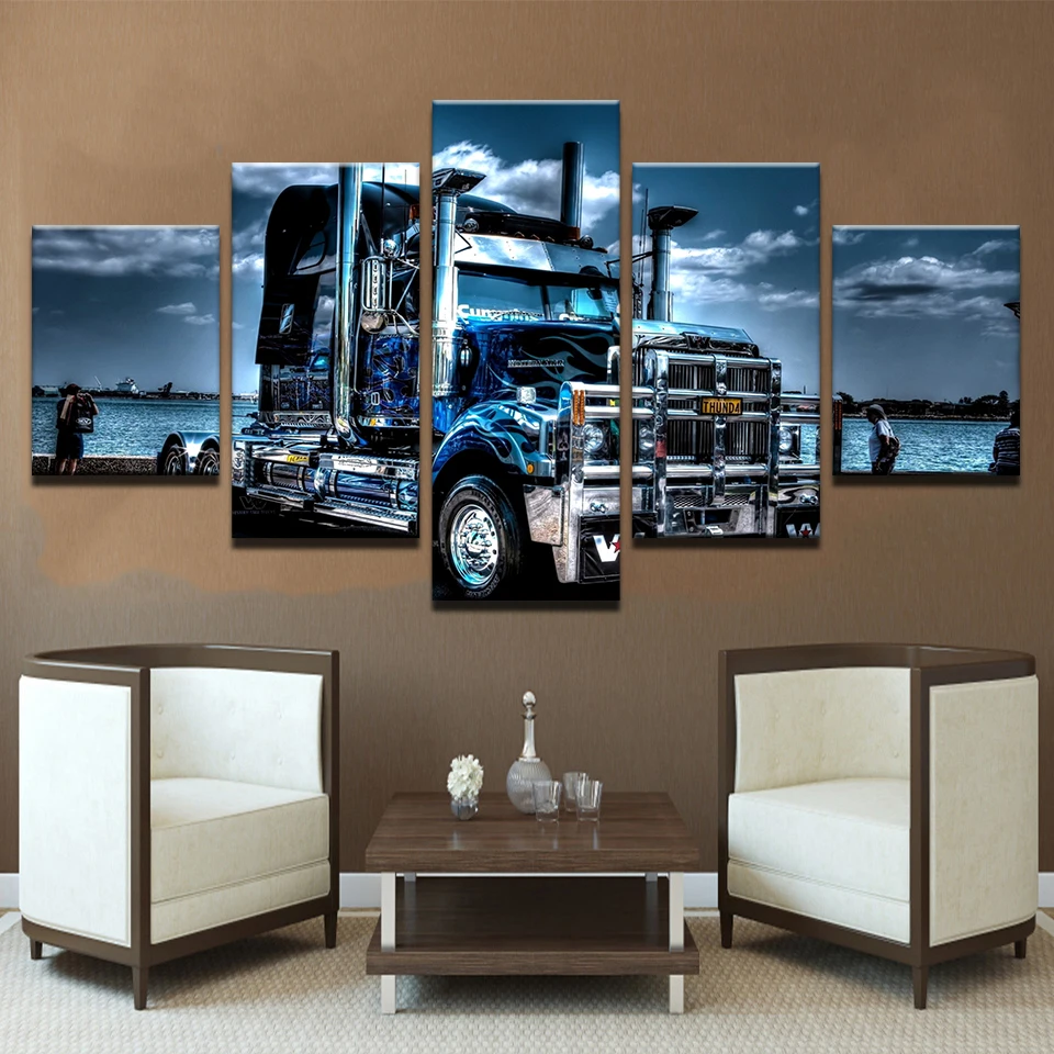 

Popular Poster Cuadros Modular Picture 5 Panel American Trucks Canvas Artwork Painting For Living Room Decorative Wall Art Frame