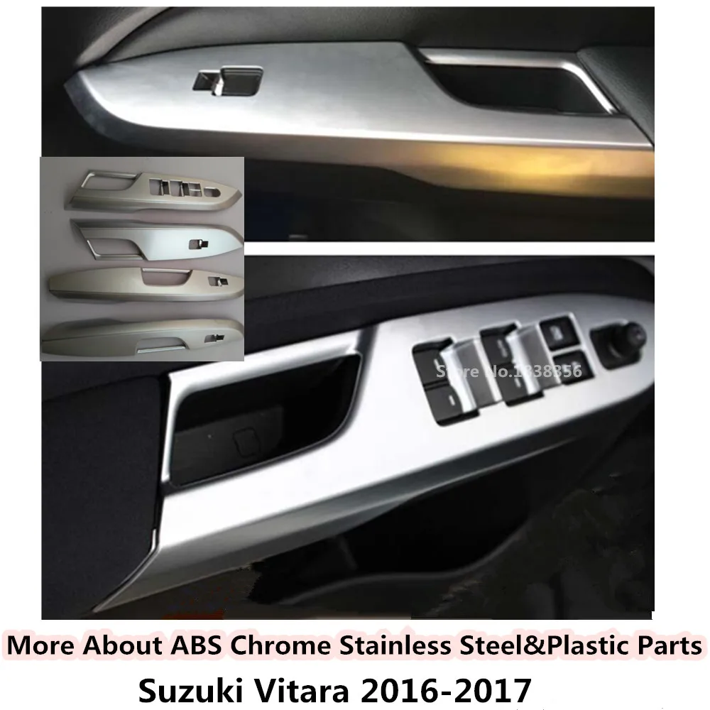 

Only fit left driver)For Suzuki Vitara 2016 2017 2018 2019 frame ABS chrome Interior door Window glass switch panel cover trim