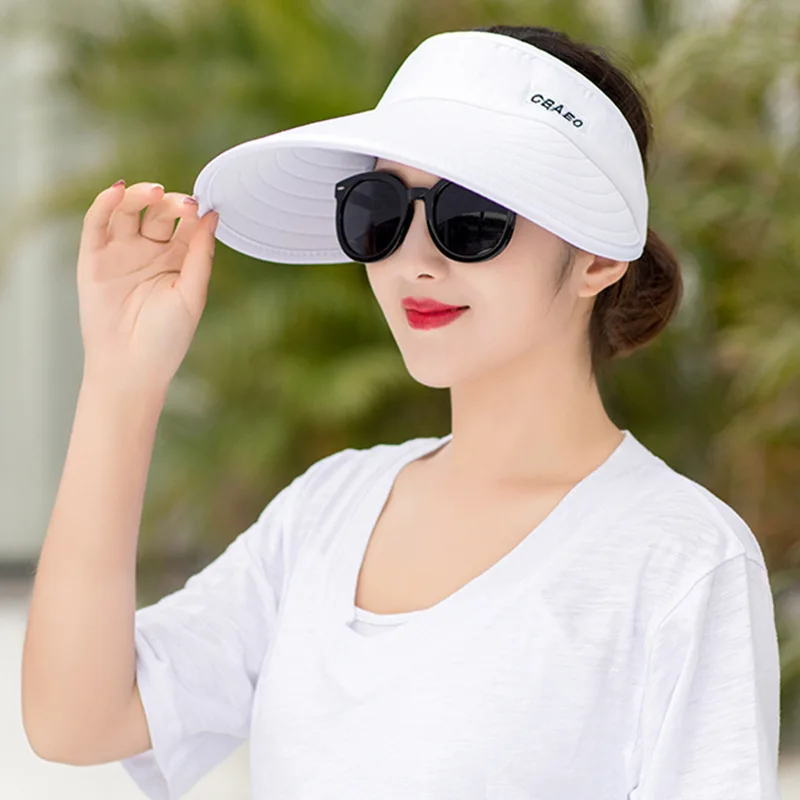 Модные козырьки для женщин складная шляпа от солнца летняя Пустой Топ шляпы с широкими полями для путешествий на открытом воздухе УФ пляжная кепка головной убор - Цвет: All white