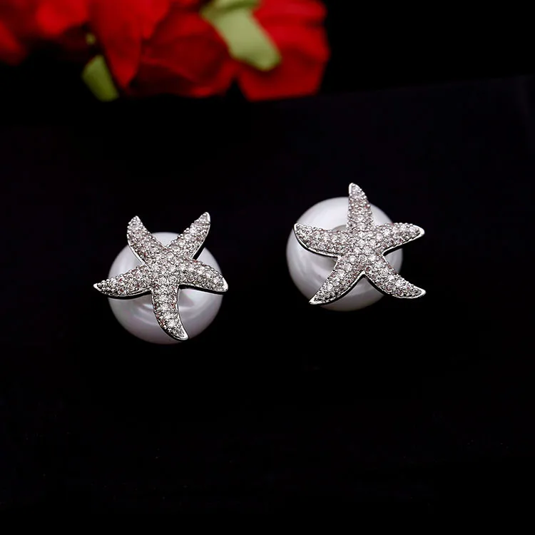 

Simple Stylish Micro-inlaid AAA Zircon Earring New Fashion Starfish Pearls Earrings For Women ZK30