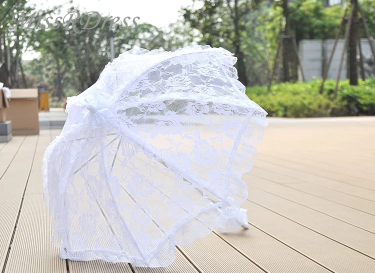 MissRDress Свадебные зонтик хлопок вышивка Свадебная зонтик платье белого цвета и цвета слоновой кости зонтик кружева баттенбурга украшения mariage