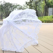 MissRDress Свадебные зонтик хлопок вышивка Свадебная зонтик платье белого цвета и цвета слоновой кости зонтик кружева баттенбурга украшения mariage