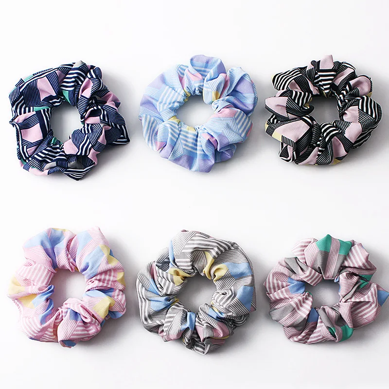 

Plaid Hair Scrunchies Women Elastic Hair Bands Striped Scrunchie Girls Headwear Loop Ponytail Holder Vintage Hair Accessories