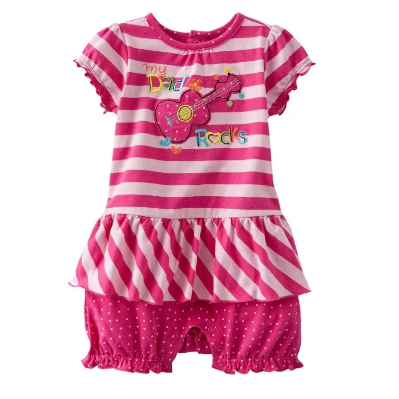 pink stripe Baby girls Romper Newborn jumpsuit rock guitar fashion baby