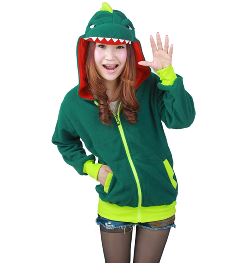

Cartoon Green Dinosaur Sweatshirts Long sleeve with zipper hat Cosplay Dinosaur Costume Men Women Hoodies Anime Cosplay Costume