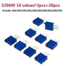 3296W регулируемый резистор Комплект 10 ценности* 2 шт. = 20 штук комплект W-102/103/104/201/202/203/204/501/502/503 потенциометр 200R/1 K/10 K/ 2 K/5 K