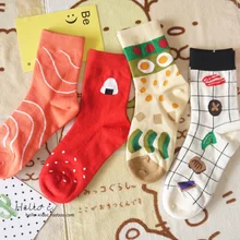 4 пары в японском стиле, хлопковые короткие Носки с рисунком лосося и суши, стильные женские носки с героями мультфильмов, забавные короткие носки, студенческие носки