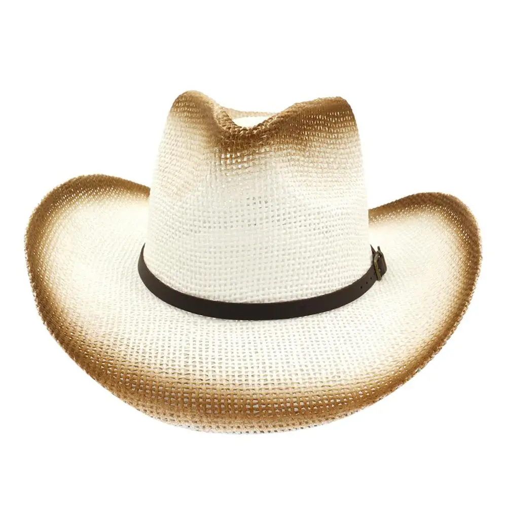 Hot Sale! Fashion Beige Coffee Khaki White Straw Cowboy Hat Retro Summer Hat Men And Ladies Fancy Dress Sun Hat#4J12