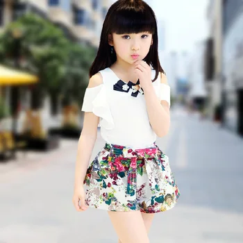 

Child's 2018 Girls New Summer Clothes Dress Children Short Sleeved Casual Suits Summer Girl Set
