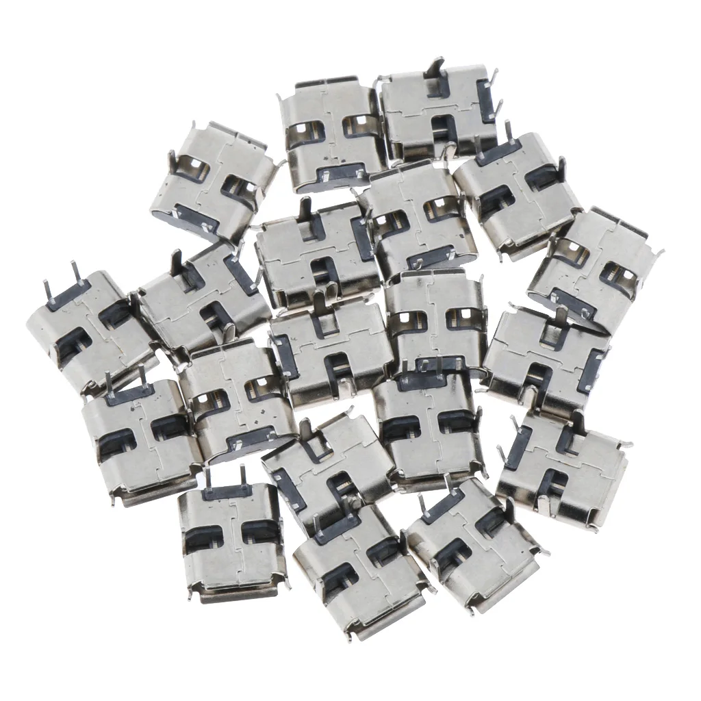 20 Pieces Metal DIY Micro USB Female 4 Pin Socket Jack Connector Port PCB