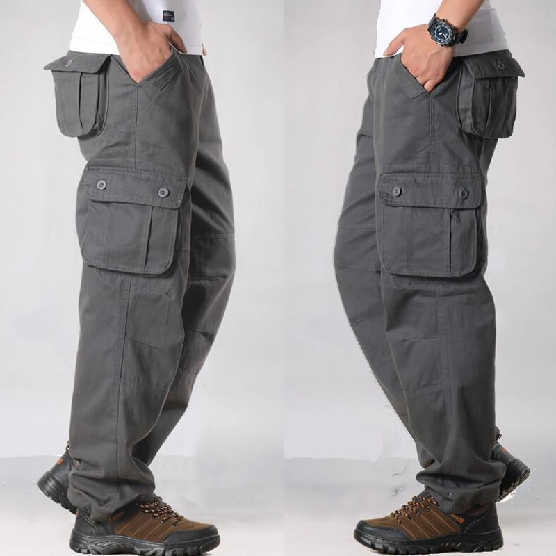 Мужские брюки-карго из хлопка с несколькими карманами, военные тактические мужские штаны, уличная одежда, прямые брюки, верхняя одежда, длинные брюки для мужчин, 29-44