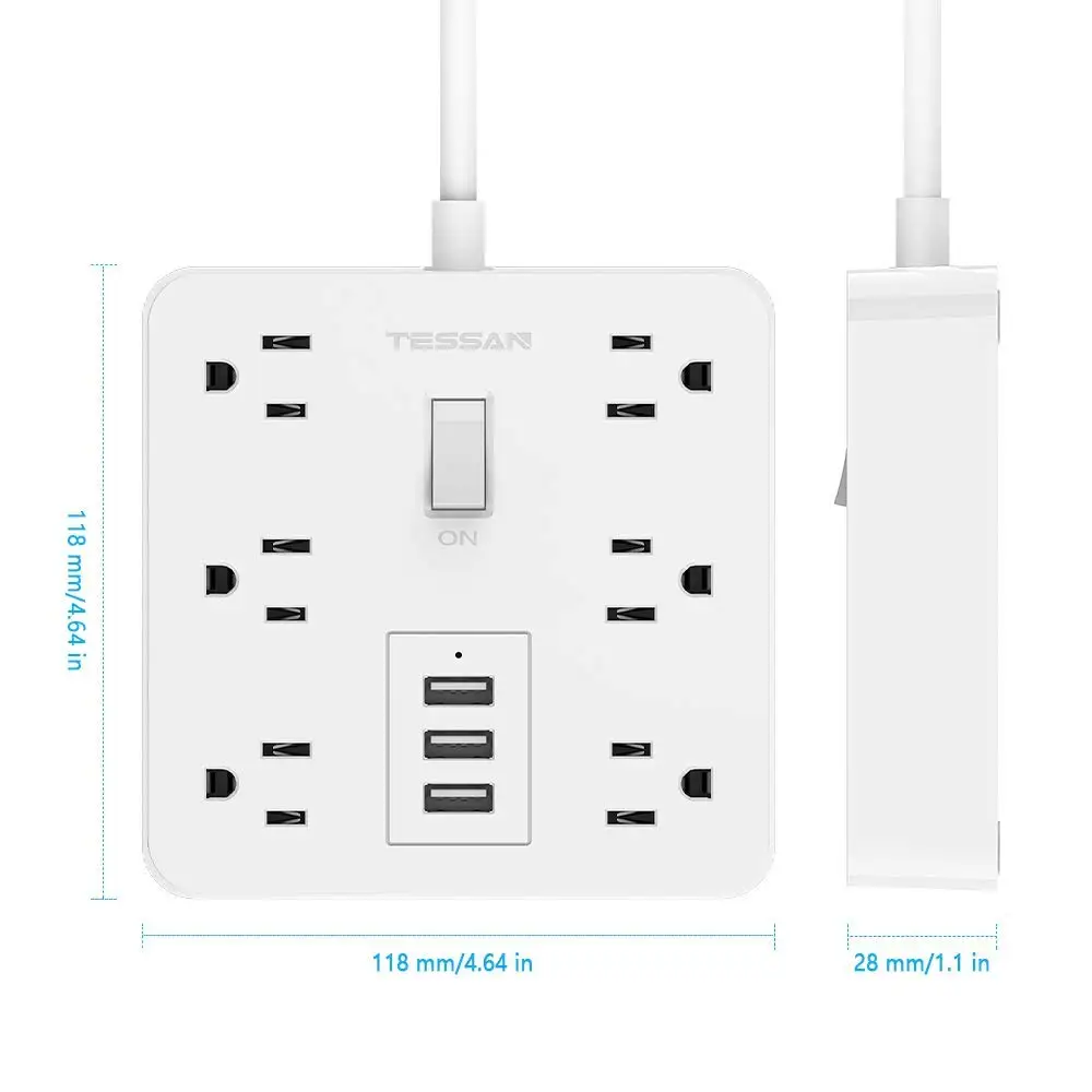 Tessan путешествия мощность полосы с 3 USB порты и разъёмы 6 AC розетки зарядная станция 4ft удлинитель Multi Электрический фильтр для США