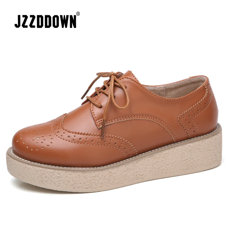 

JZZDDOWN suede Women shoes genuine leather lace up sneakers on the platform shoes women heel High 4 cm Brogue Ladies shoes