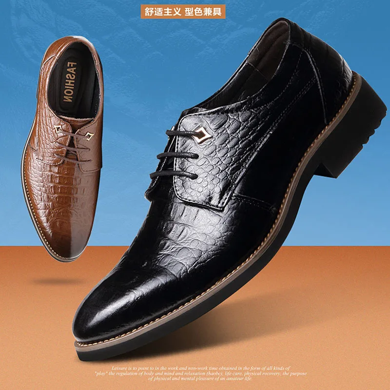 

Leather Shoes Genuine Leather Correct Dress Leisure Time Male Shoe Crocodile Youth Sharp Single Shoes