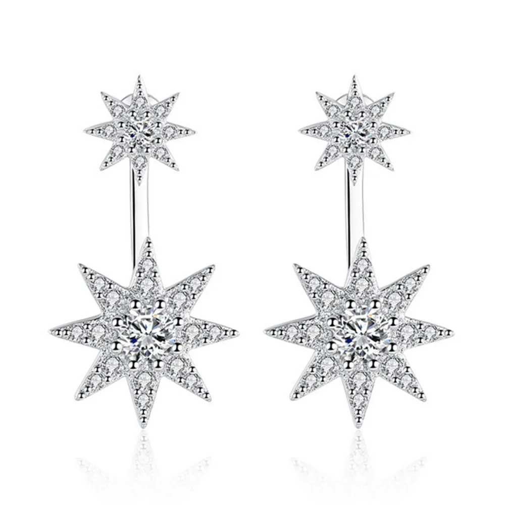 Модные брендовые ювелирные изделия Женская атмосфера Восьмиугольные серьги-гвоздики Роскошные кубические циркониевые серебряные серьги-гвоздики ювелирные изделия