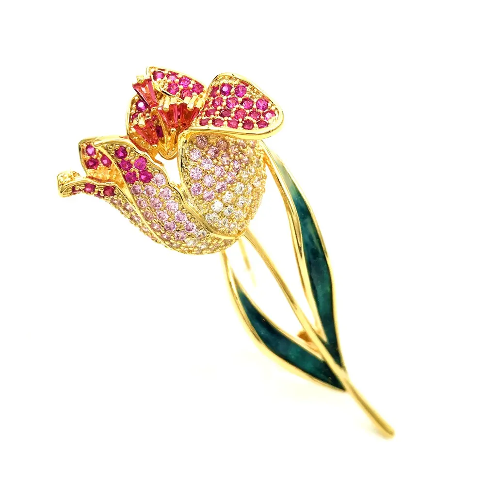 DREAMLANDSALES Beautiful Vintage Enameled Green Leaf Micro Pave Red