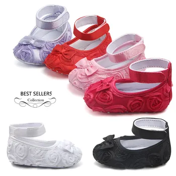 

New Sweet Baby Girls Shoes Lace First Walkers Princess Rose Flowers Baby Shoes