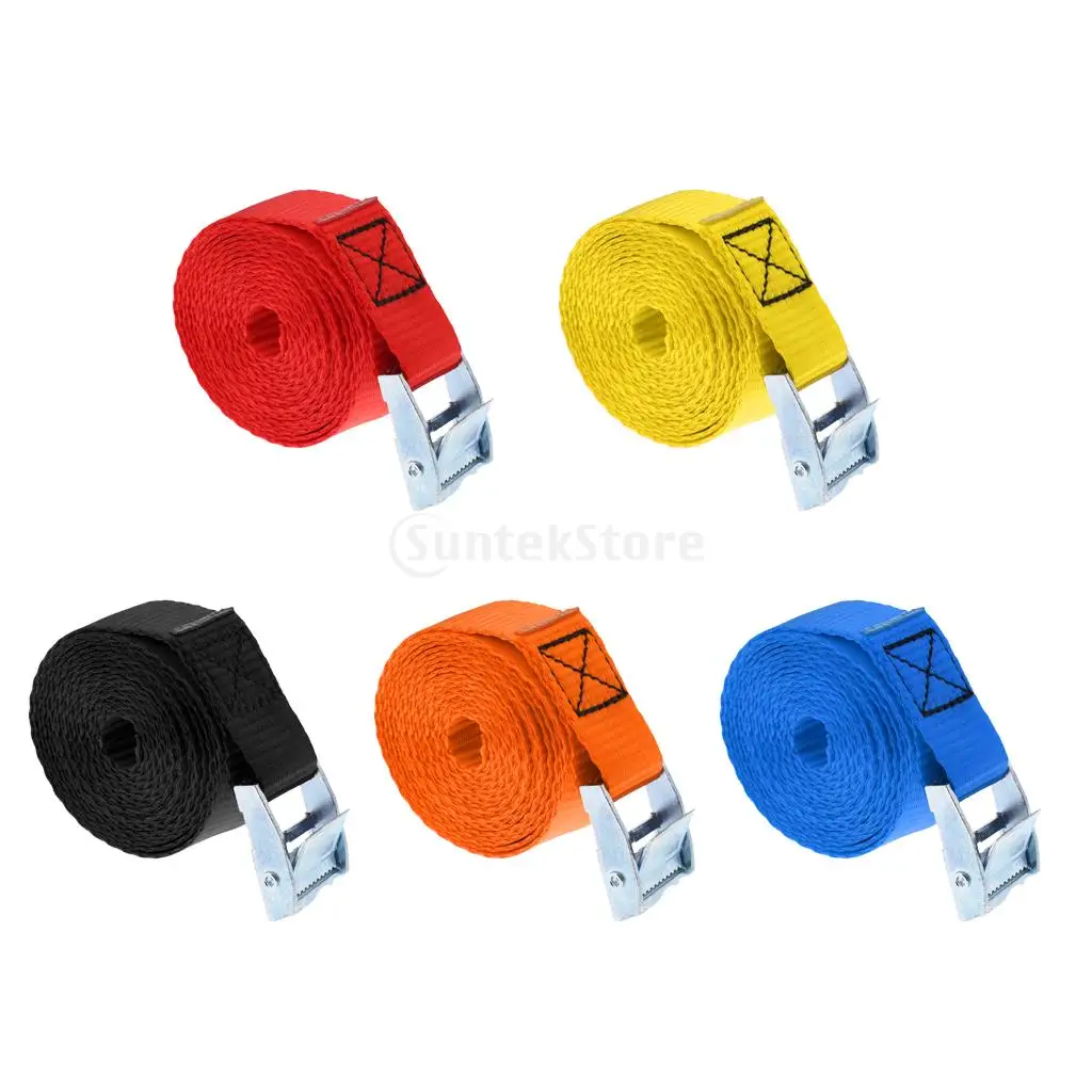 

2 Pieces Kayak Metal Cam Buckle Tie Down Straps Roof Racks Trailers Cargo Load Lashing Straps Luggage Bag Belt 25mmx2.5m