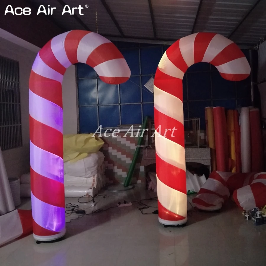 

amazing colorful led lighting inflatable Christmas candy cane with base fan for celebration