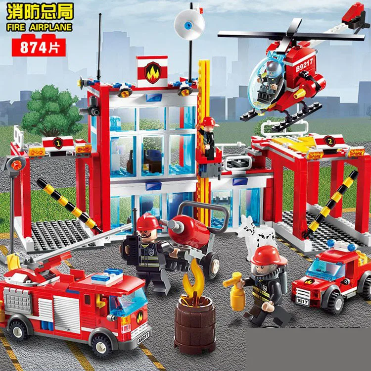 

GUDI 9217 Blocks Large Fire Rescue Compatible LegoINGlys Building Blocks Fire Station Helicopter Truck Block Toys For Children