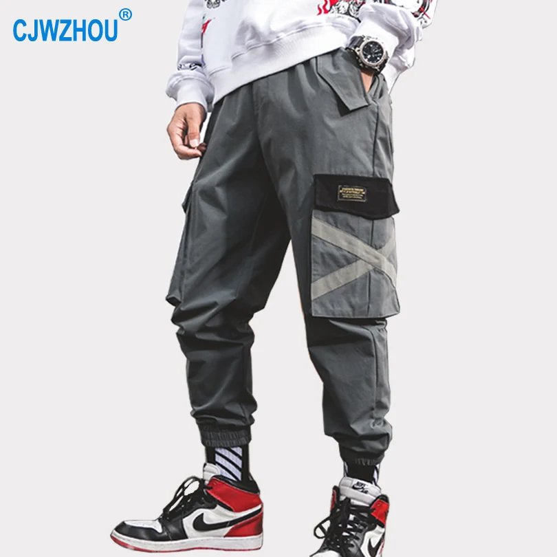 

2019 New Cargo Pants Men Polyester Comfortable Joggers Trousers Khaki Black Gray Many Pockets Ankle Banded Male Casual PantsXXXL