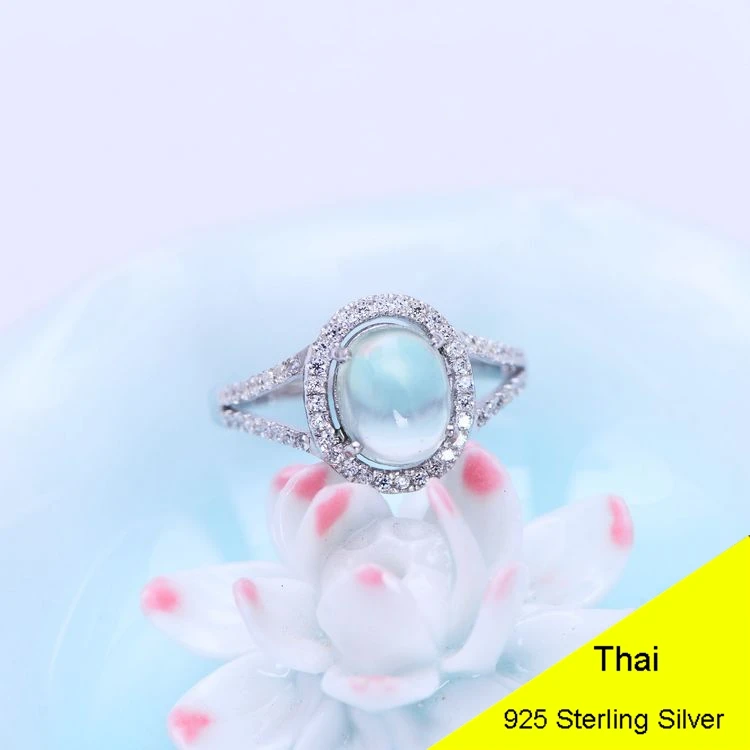 

925 Sterling Silver Retro Prehnite Ring Women Pure Silver Fine Jewelry Gift Finger Ring CH036730
