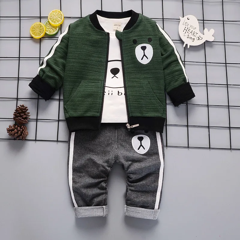 IENENS/комплект осенней одежды из 3 предметов для маленьких мальчиков Детская Хлопковая одежда для мальчиков повседневные костюмы, пальто+ футболка+ штаны