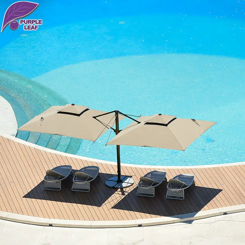 Purple Leaf Double Head Outdoor Patio Garden Umbrella With Three