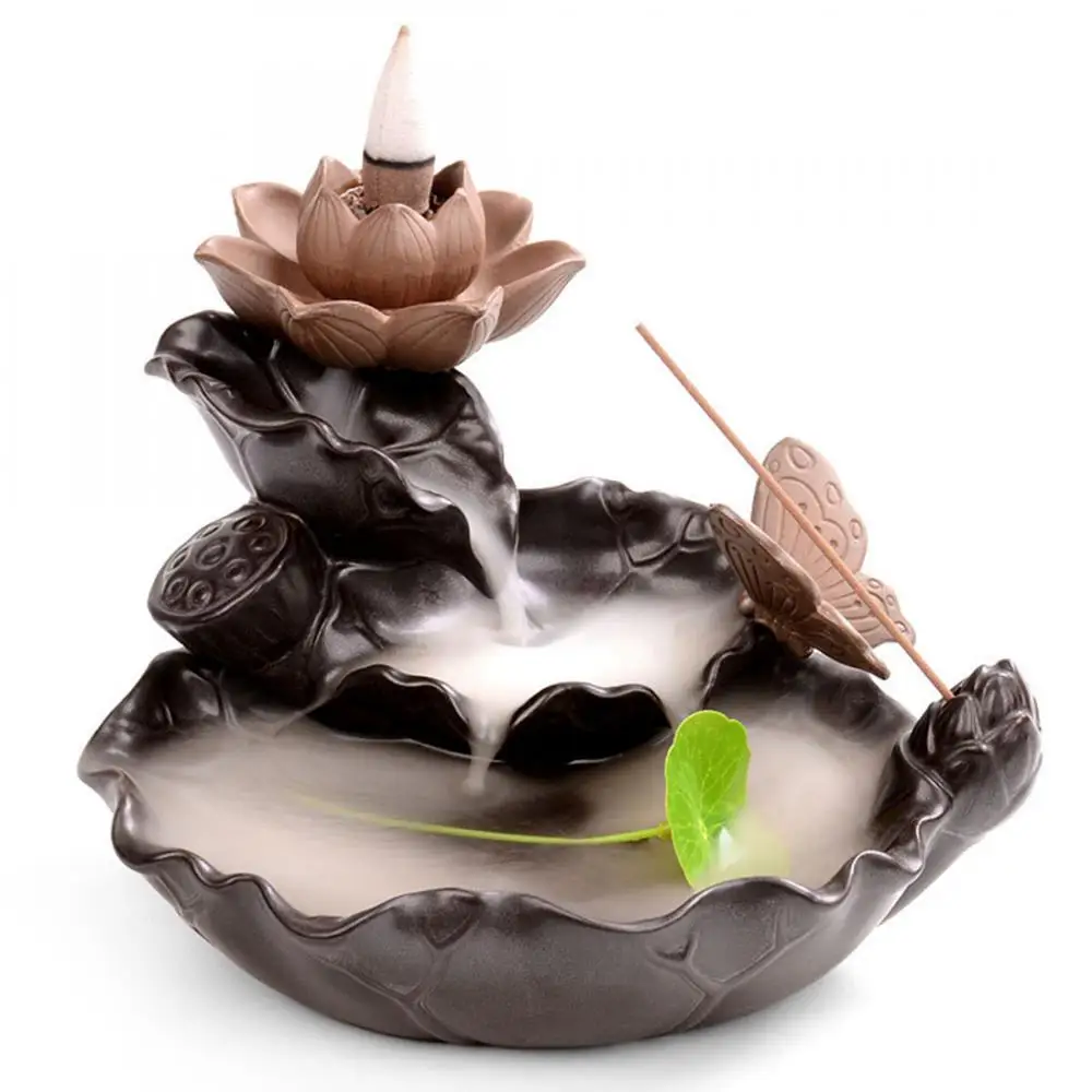 

Chinese Creative Waterfall Lotus Backflow Censer Aroma Burner Burner Holder Little Monk Decoration Use In Home Office Teahouse