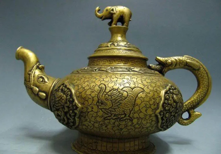 

Tibetan Pure 100% Bronze Elephant Zun Fish Dragon Pot free shipping