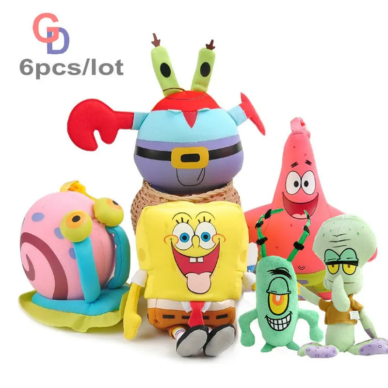 6pcs Spongebob SquarePants Plush Toy Kids Cartoon Gift Soft Stuffed Game Doll 