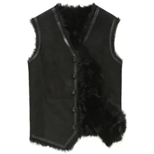 Меховой жилет для мужчин, куртка из овчины, шуба из Тосканы, шерстяная верхняя одежда, короткое кожаное пальто с v-образным вырезом, TJ43