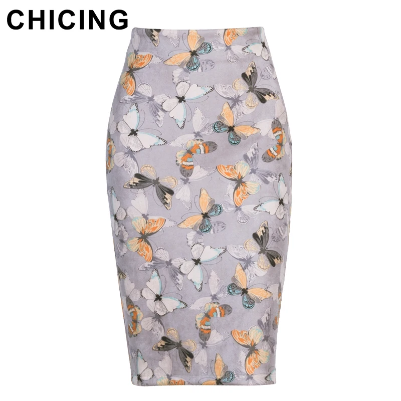 CHICING High Street Women Butterfly Pattern Print Pencil Skirt 2018 Sexy Stretch High Waist Bodycon Midi Skirt Saias A1709087 Skirts