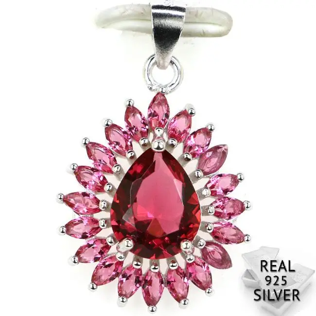 

Real 925 Solid Sterling Silver 2.5g Deluxe Pink Raspberry Rhodolite Garnet CZ Pendant 26x17mm