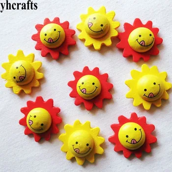 

10PCS/LOT,3D smile face flower wood stickers Fridge sticker Kids room 3D wall stickers Spring Easter crafts Activity items OEM
