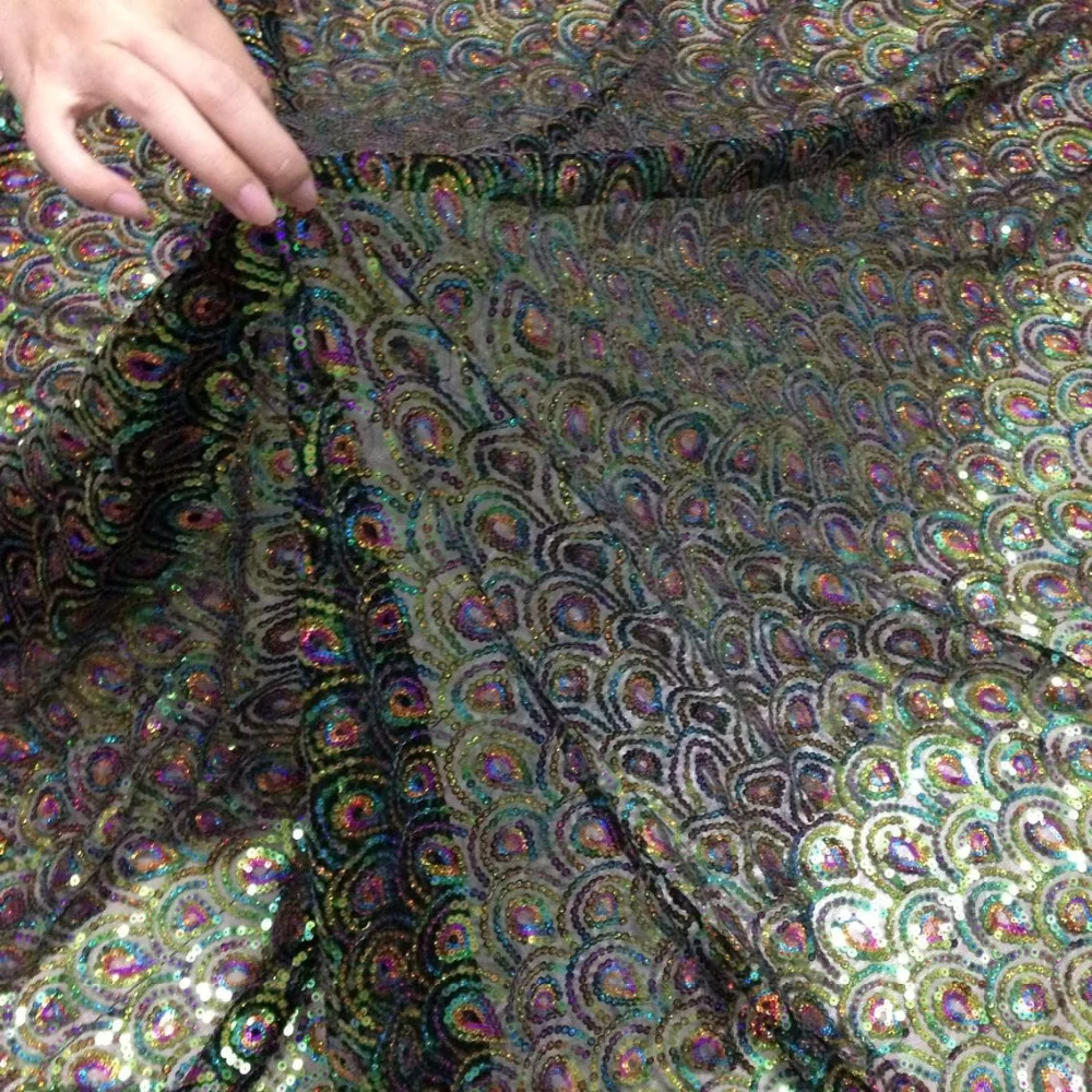 

Hotselling African George Fabric Sequins, High Quality Peacock Tails Beaded Colors renda guipure tecido