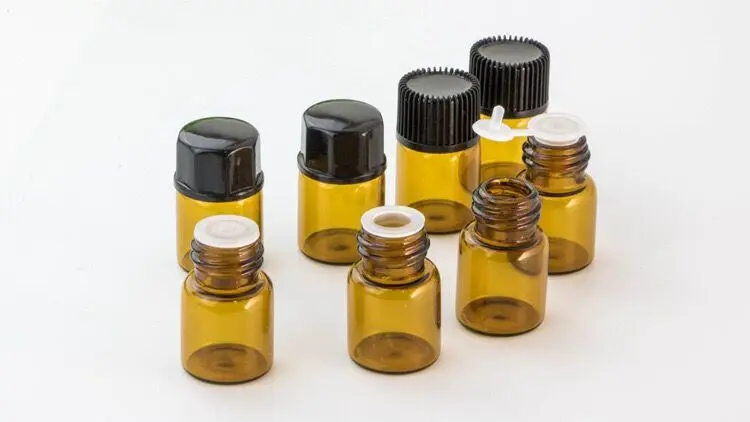 5pcs 1ml 2ml 3ml 5ml Mini Amber Liquid Glass Bottle with Orifice Reducer and Cap Small Essential Oil Vials Glass Jars Bottles