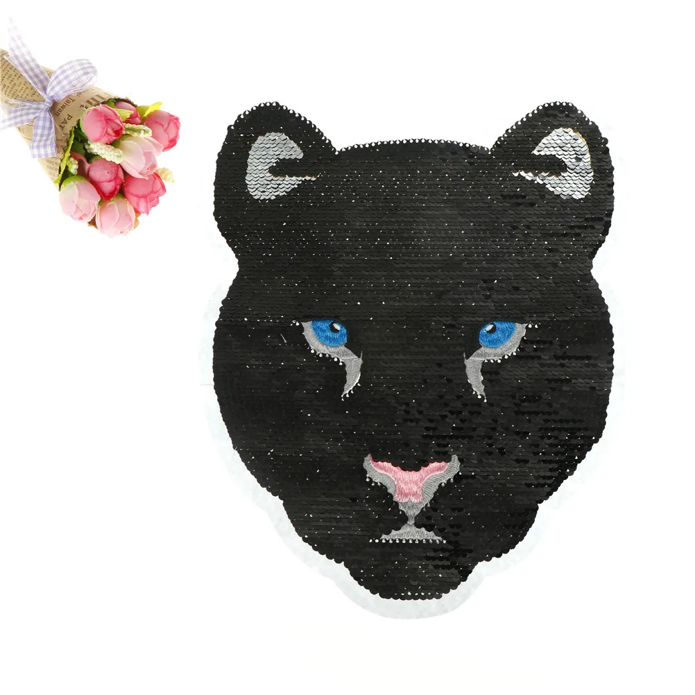 

1PC DIY Patch Craft Monkey Cat Cheetah Reversible Change Color Sequins Sew On Patches For Clothes