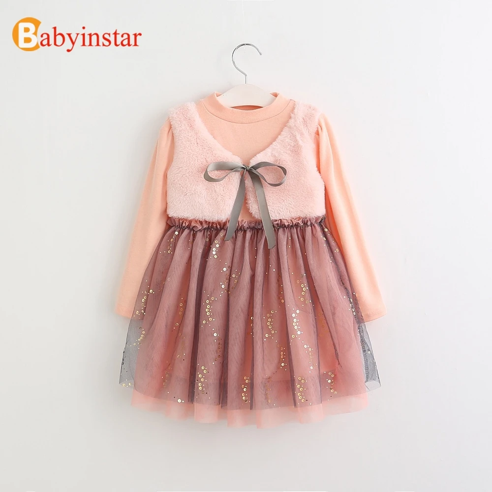 Babyinstar/Детские платья для девочек плотное теплое Брендовое платье модная осенне