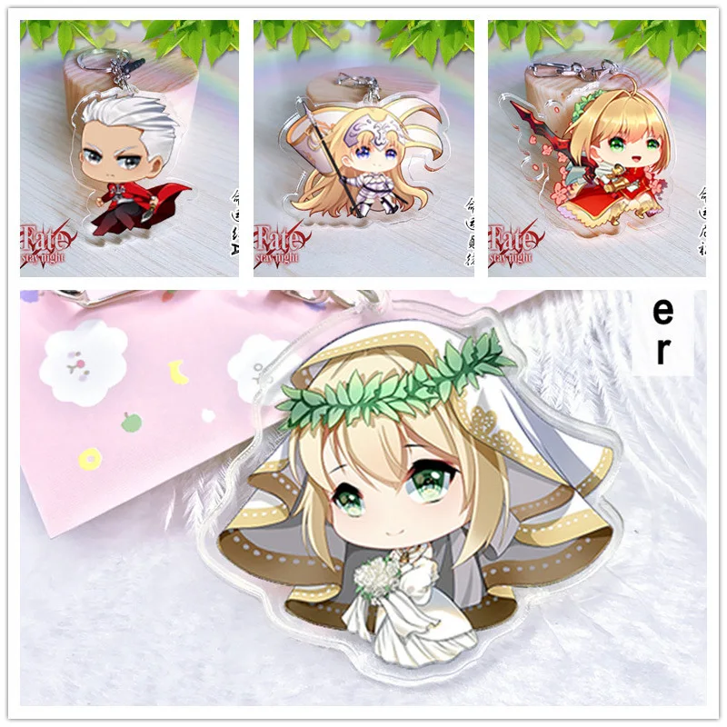 

Anime Keychain Fate/stay Night Black Saber Bride Archer Gilgamesh Tohsaka Rin Pendant Doubleside Keychain KeyRing Llavero