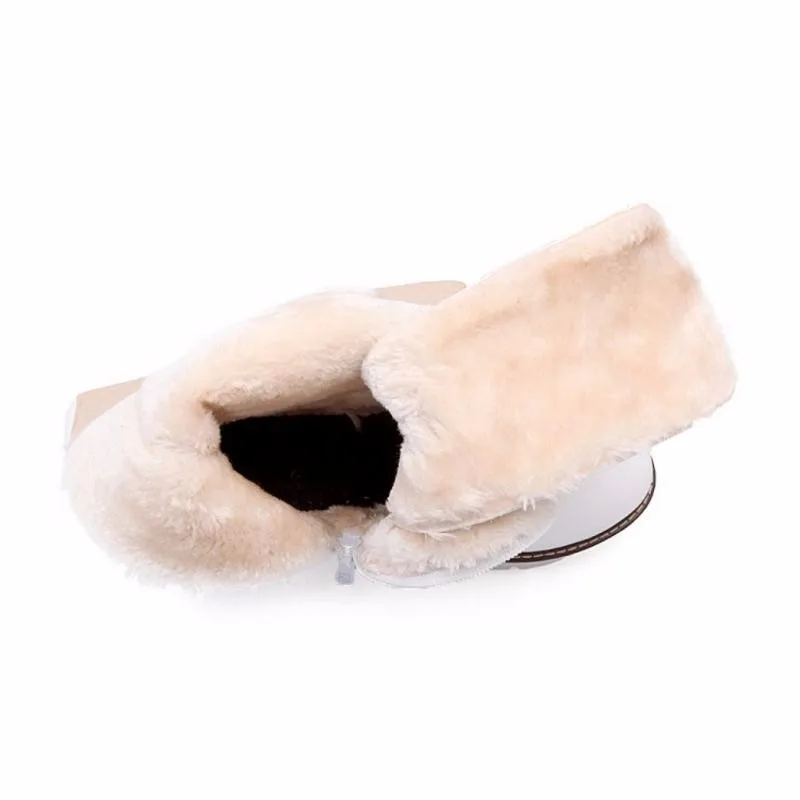Женские зимние сапоги; модные женские сапоги до колена на платформе с круглым носком; женские зимние теплые полусапожки на толстом меху; женская обувь; размеры 34-43